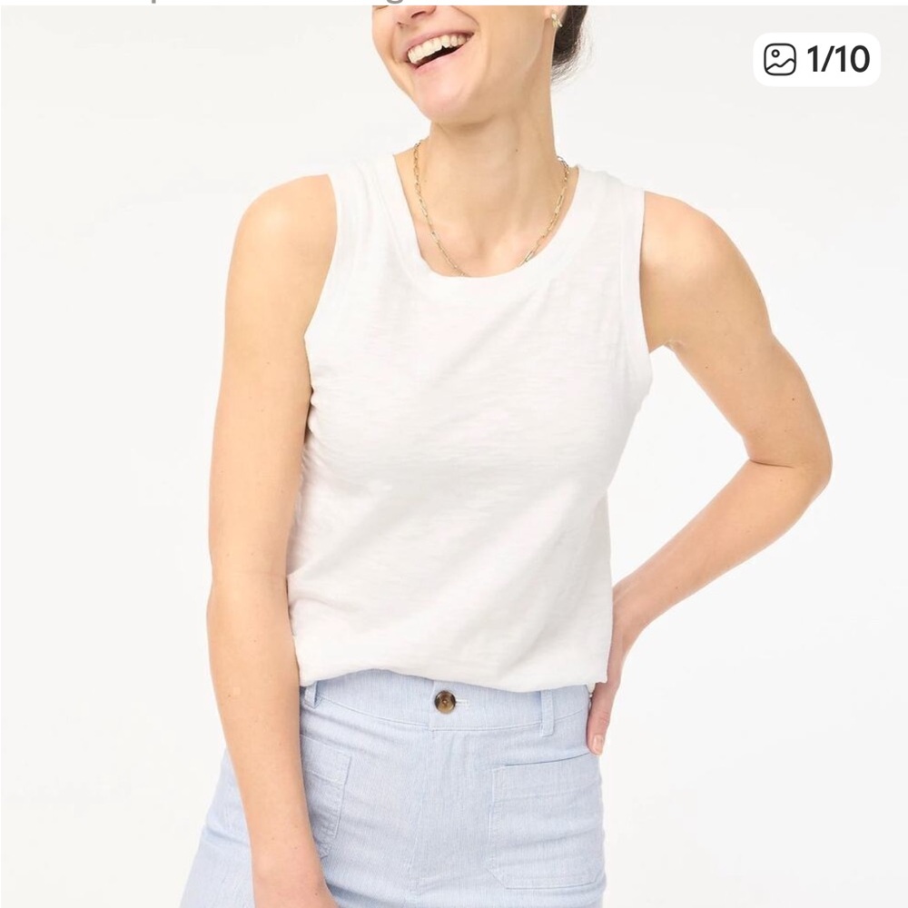 J. Crew Girlfriend Tank Top Sleeveless‎ Crew Neck White Size Large New With Tags